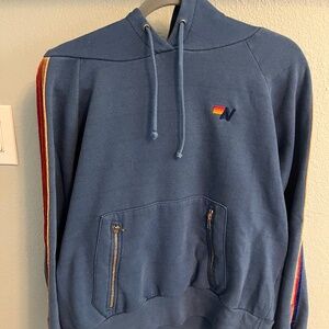 Perfect for fall!  Aviator Nation blue hoodie with velvet stripes - M